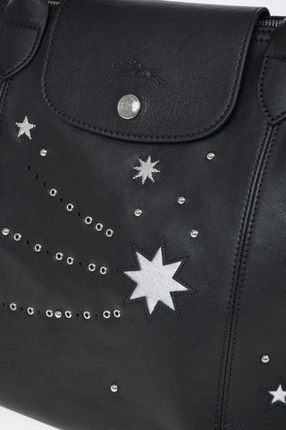 Embroidered Leather Tote Bag With Removable Shoulder Strap