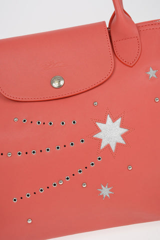 Stars Patterned Leather Tote Bag LE PLIAGE with Removable Shoulder Strap