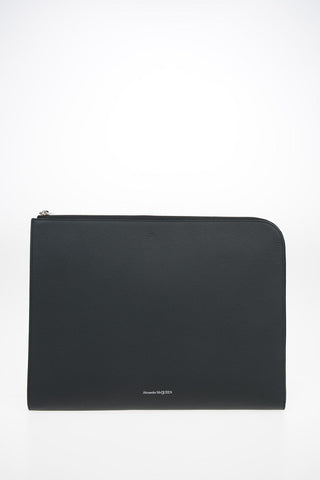 Textured Leather Briefcase with Zip Closure