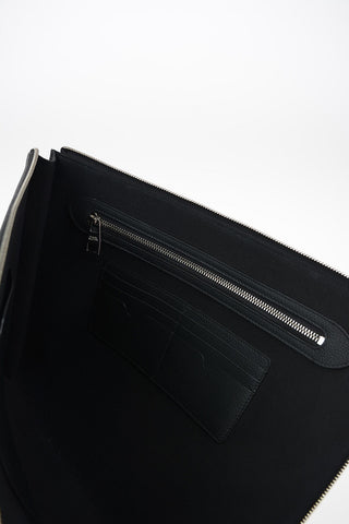 Textured Leather Briefcase with Zip Closure