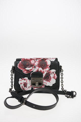 Leather Shoulder Mini Bag with Floral Print