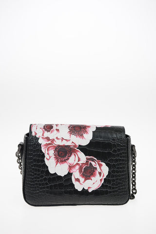 Leather Shoulder Mini Bag with Floral Print