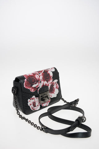 Leather Shoulder Mini Bag with Floral Print