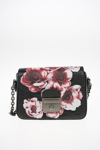 Leather Shoulder Mini Bag with Floral Print