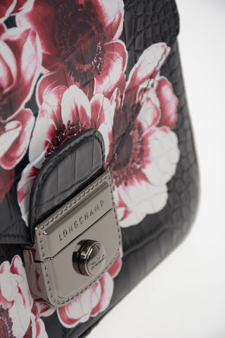 Leather Shoulder Mini Bag with Floral Print