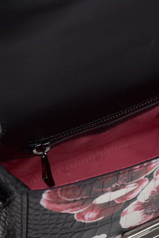 Leather Shoulder Mini Bag with Floral Print