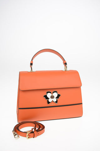 Leather MUGHETTO Top Handle Bag with Removable Shoulder Strap and Jewel Closure