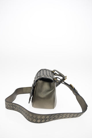 Braided Metallic Leather Saddle Bag with Studs Aplications