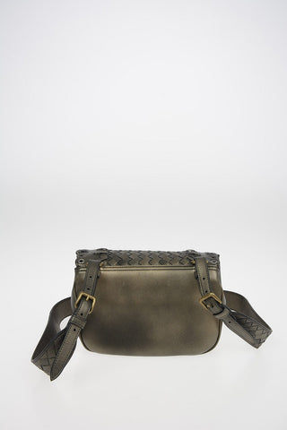 Braided Metallic Leather Saddle Bag with Studs Aplications