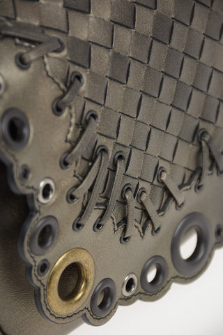 Braided Metallic Leather Saddle Bag with Studs Aplications