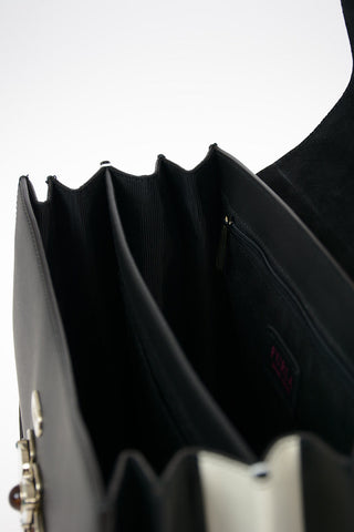 Leather MUGHETTO Top Handle Bag with Removable Shoulder Strap and Jewel Closure