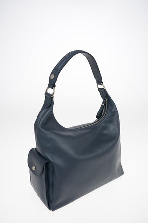 Leather Hobo Bag with Outer Pocket