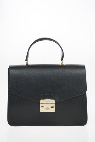 Textured Leather METROPOLIS Top Handle Bag With Removable Shoulder Strap