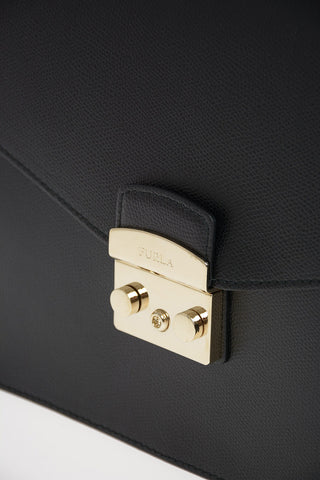 Textured Leather METROPOLIS Top Handle Bag With Removable Shoulder Strap