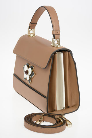 Leather MUGHETTO Top Handle Bag with Removable Shoulder Strap and Jewel Closure