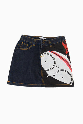 Stretch Denim Printed Skirt