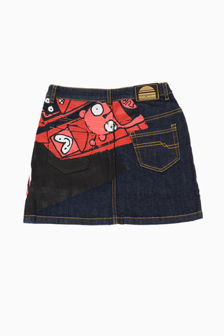 Stretch Denim Printed Skirt