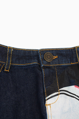 Stretch Denim Printed Skirt
