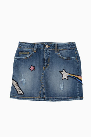 Denim Skirt with Sequin Embroidery