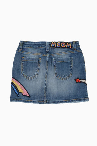 Denim Skirt with Sequin Embroidery
