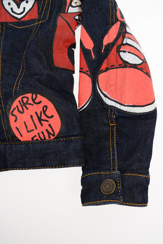 Print Denim Jacket with Faux Fur Insert