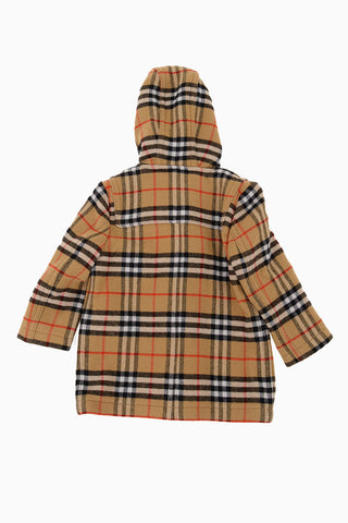 Wool Check Coat with Hood