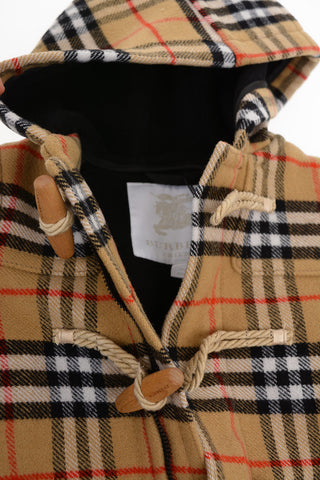 Wool Check Coat with Hood