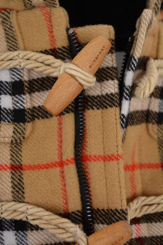 Wool Check Coat with Hood