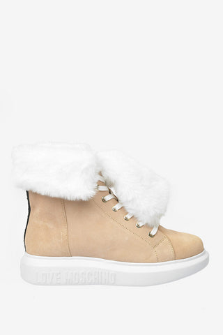 LOVE Suede Leather RUNNING Sneakers with Faux Fur