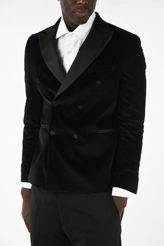 Velvet Double-Breasted Blazer