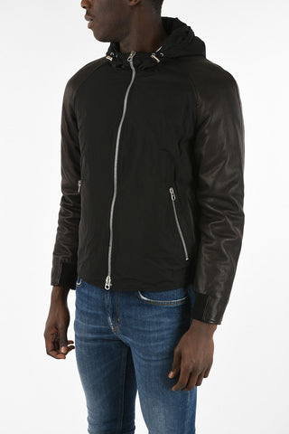 Padded Jacket with Leather Sleeves