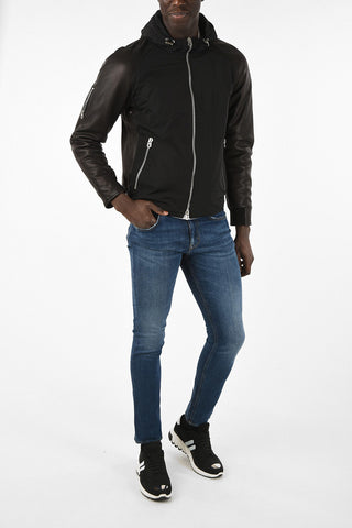 Padded Jacket with Leather Sleeves