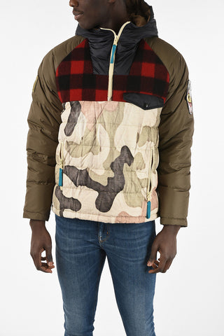 Camouflage Down Jacket With Tartan Details