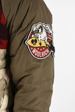 Camouflage Down Jacket With Tartan Details