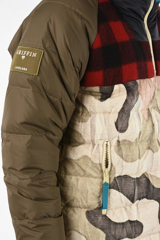 Camouflage Down Jacket With Tartan Details