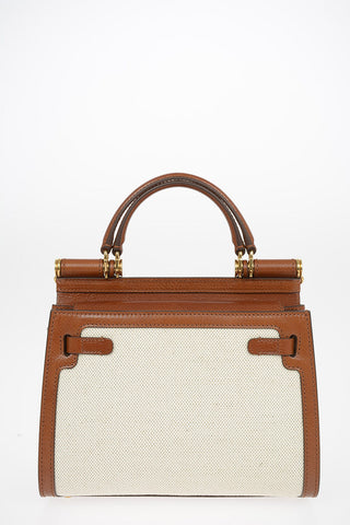Leather Top Handle Bag SICILY 58 With Canvas Details and Removable Shoulder Strap 