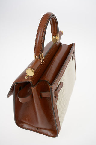 Leather Top Handle Bag SICILY 58 With Canvas Details and Removable Shoulder Strap 
