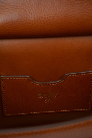 Leather Top Handle Bag SICILY 58 With Canvas Details and Removable Shoulder Strap 