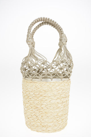 Straw Bucket Bag With Braided Leather Handles