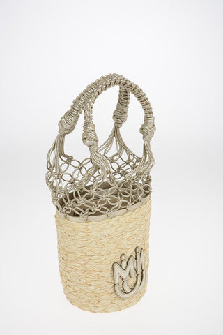 Straw Bucket Bag With Braided Leather Handles