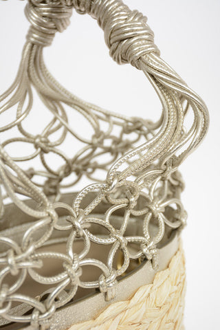 Straw Bucket Bag With Braided Leather Handles