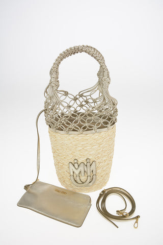Straw Bucket Bag With Braided Leather Handles