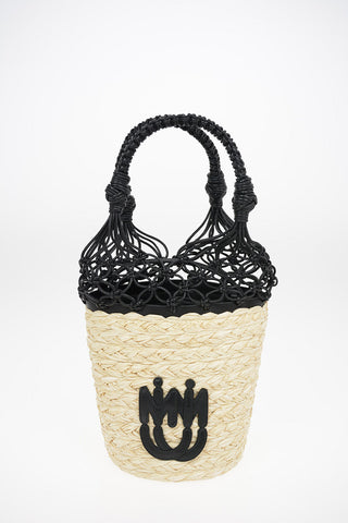 Straw Bucket Bag With Braided Leather Handles