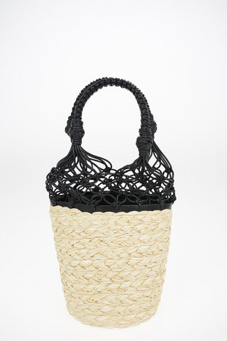 Straw Bucket Bag With Braided Leather Handles
