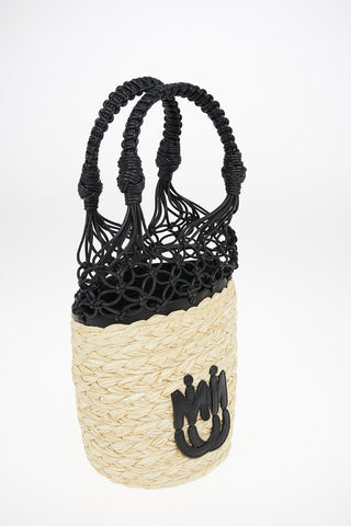 Straw Bucket Bag With Braided Leather Handles