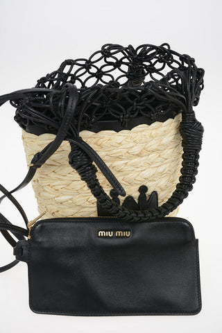 Straw Bucket Bag With Braided Leather Handles