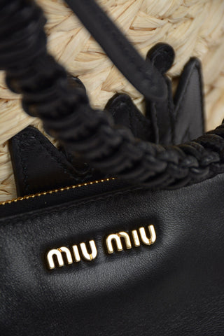 Straw Bucket Bag With Braided Leather Handles
