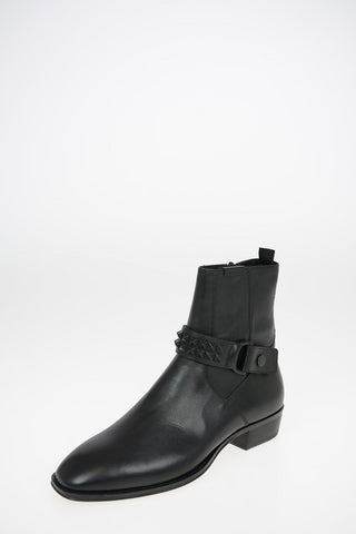 Leather STRAPPED Texan Boots with Inner Zip Closure 3cm