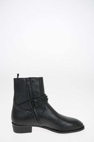 Leather STRAPPED Texan Boots with Inner Zip Closure 3cm