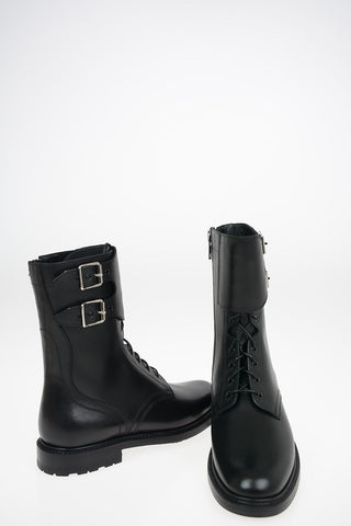 Leather Army Boots with Side Zip Closure
